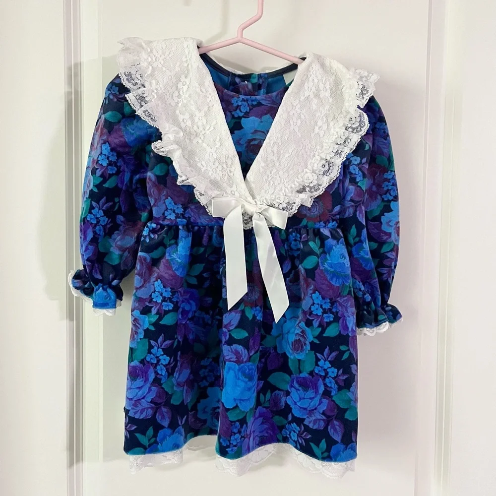 Vintage Girl’s Floral Velvet Dress- Size 3T